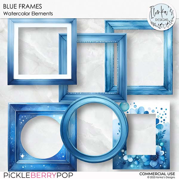 CU Blue Watercolor Frames by Ilonka's Designs