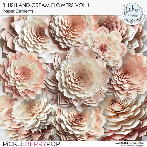 CU Blush And Cream Paper Flowers Vol 1 by Ilonka's Designs