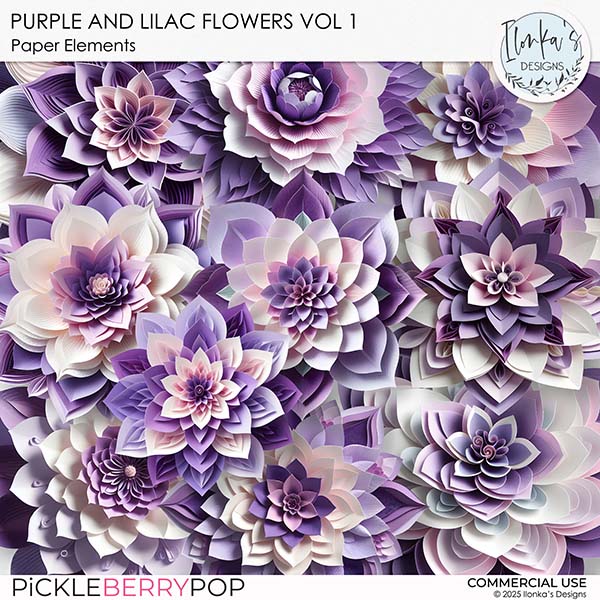 CU Purple And Lilac Paper Flowers Vol 1 by Ilonka's Designs