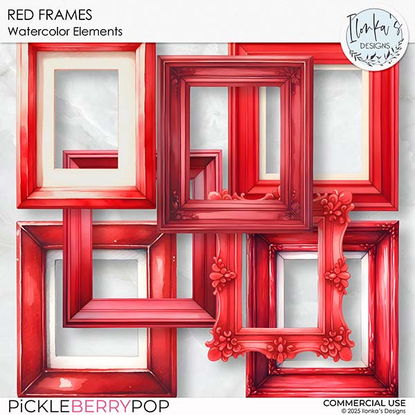 CU Red Watercolor Frames by Ilonka's Designs