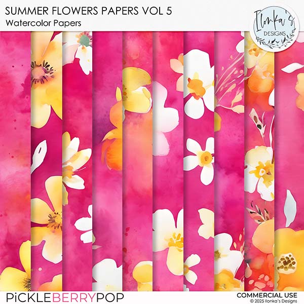 CU Summer Flowers Watercolor Papers Vol 5 by Ilonka's Designs