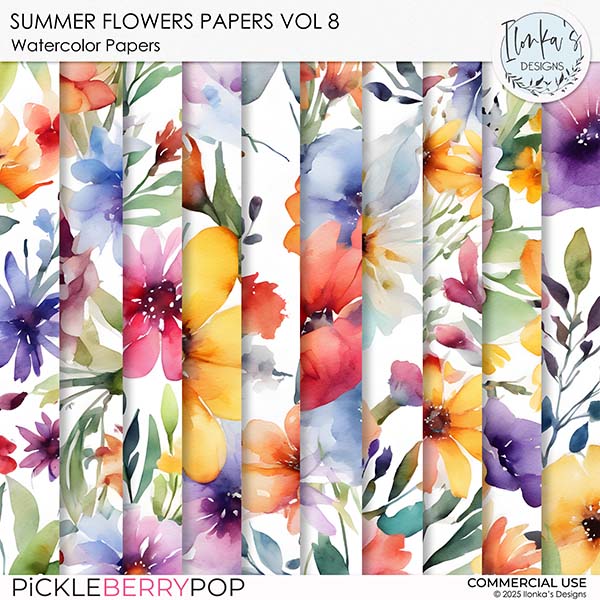 CU Summer Flowers Watercolor Papers Vol 8 by Ilonka's Designs