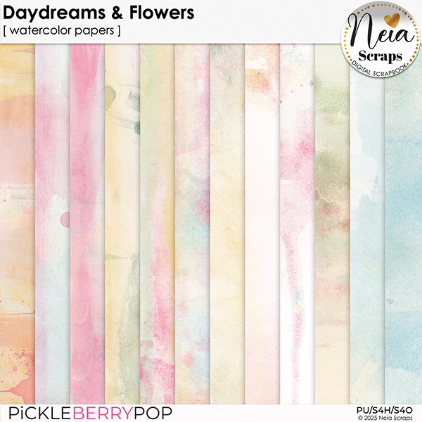 Daydreams & Flowers - Watercolor Papers - by Neia Scraps