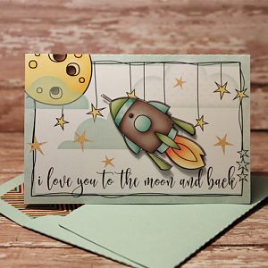 To The Moon and Back card with matching envie