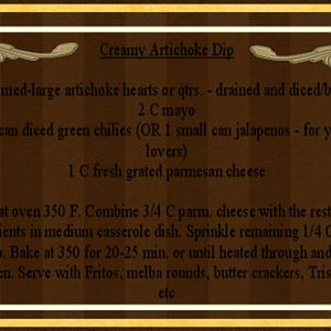 Recipe Card-Creamy Artichoke Dip