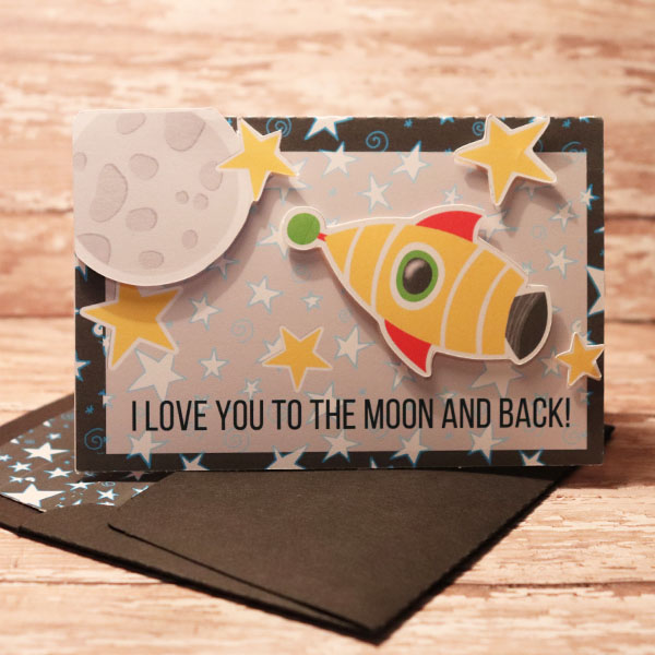 I Love You To The Moon And Back 3d card and matching envie