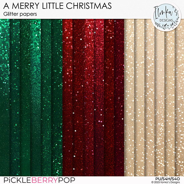 A Merry Little Christmas Glitter Papers by Ilonka's Designs 