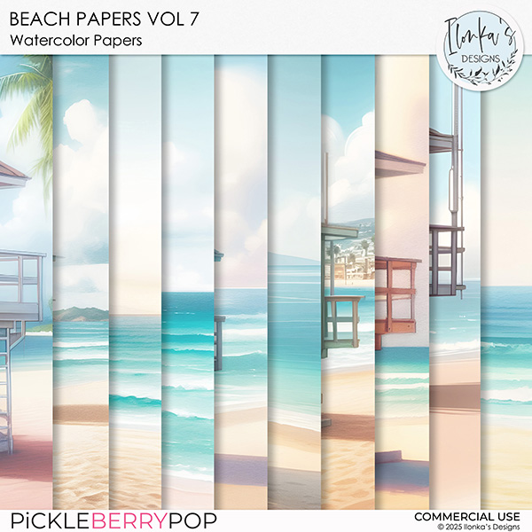 CU Watercolor Beach Papers Vol 7 by Ilonka's Designs 