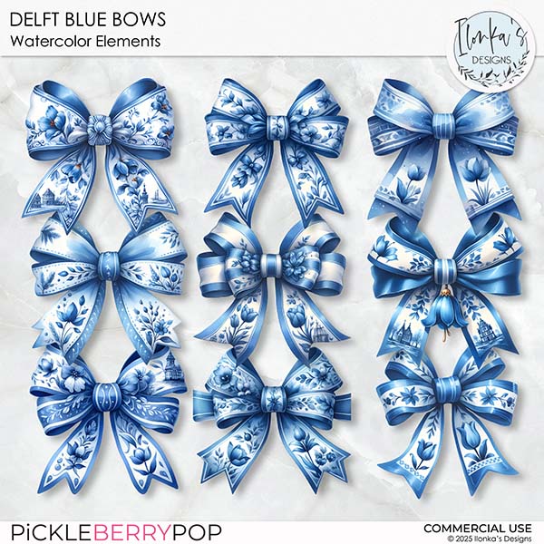 CU Watercolor Delft Blue Bows by Ilonka's Designs