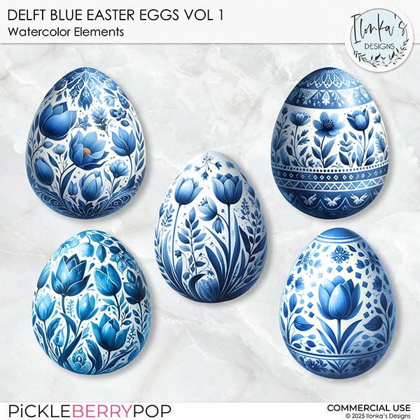CU Watercolor Delft Blue Easter Eggs Vol 1 by Ilonka's Designs