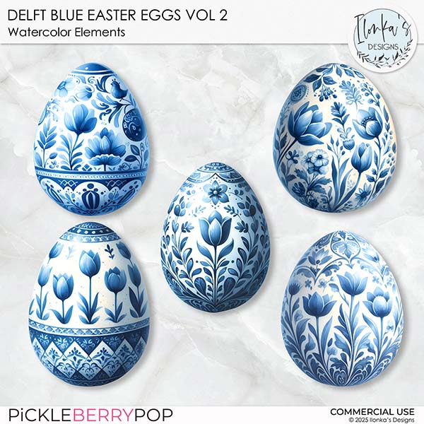 CU Watercolor Delft Blue Easter Eggs Vol 2 by Ilonka's Designs