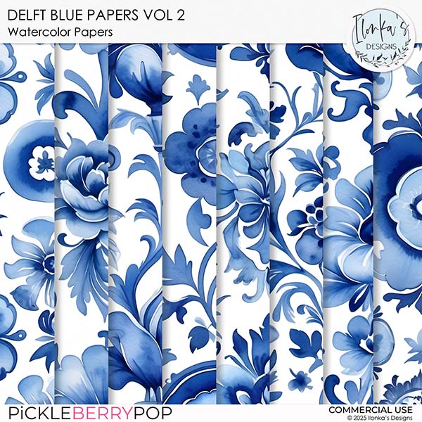CU Watercolor Delft Blue Papers Vol 2 by Ilonka's Designs