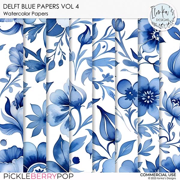 CU Watercolor Delft Blue Papers Vol 4 by Ilonka's Designs