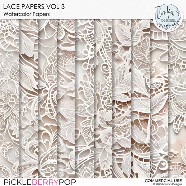 CU Watercolor Lace Papers Vol 3 by Ilonka's Designs