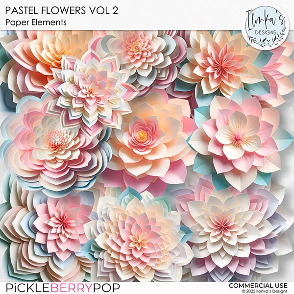 CU Pastel Paper Flowers Vol 2 by Ilonka's Designs