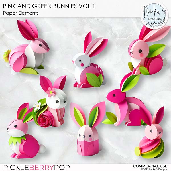CU Pink And Green Paper Bunnies Vol 1 by Ilonka's Designs