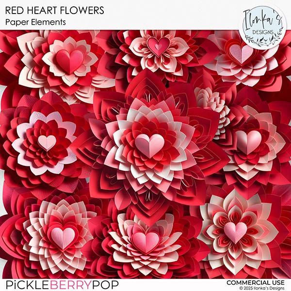 CU Red Heart Paper Flowers by Ilonka's Designs 
