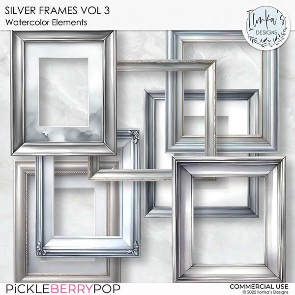 CU Silver Watercolor Frames Vol 3 by Ilonka's Designs