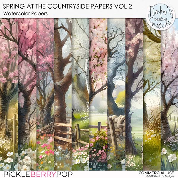 CU Watercolor Spring At The Countryside Papers Vol 2 by Ilonka's Designs