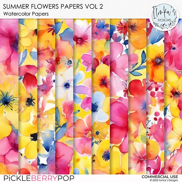 CU Summer Flowers Watercolor Papers Vol 2 by Ilonka's Designs 