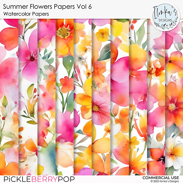 CU Summer Flowers Watercolor Papers Vol 6 by Ilonka's Designs 