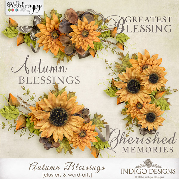 Autumn Blessings Cluster and Word Art 