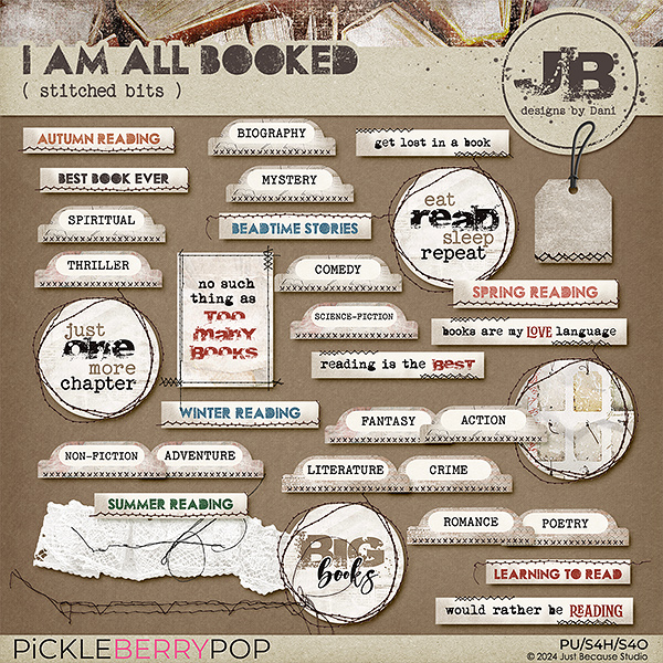 I Am All Booked Stitched Bits by JB Studio