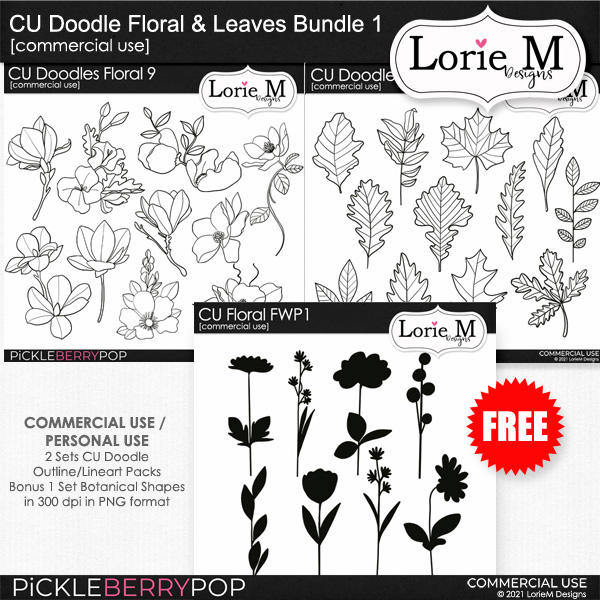 CU Doodle Floral & Leaves Bundle 1