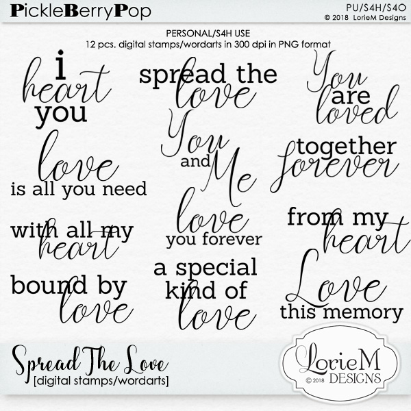 Spread The Love Digital Stamps/Wordarts