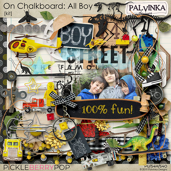 On Chalkboard: All Boy Kit and Alpha