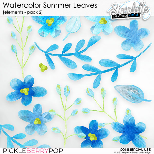 Watercolor Summer Leaves (CU) pack 2