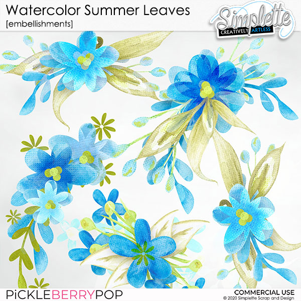 Watercolor Summer Leaves (CU) pack 3