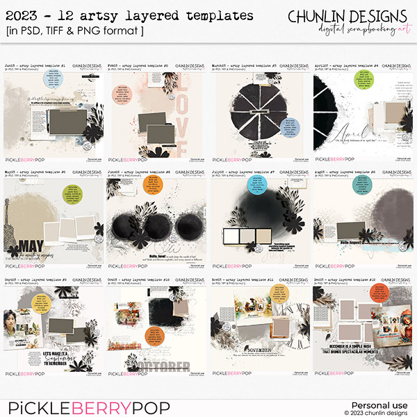 2023 - 12 Artsy layered templates - bundle