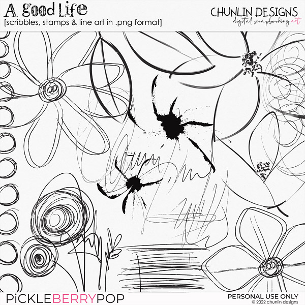 A good life - scribbles, stamps & line art in .png format