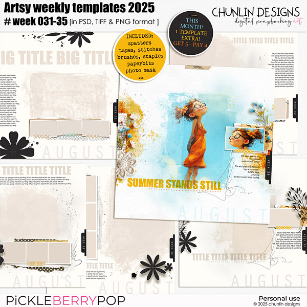 Artsy weekly templates 2025 - week 31-35 (August)