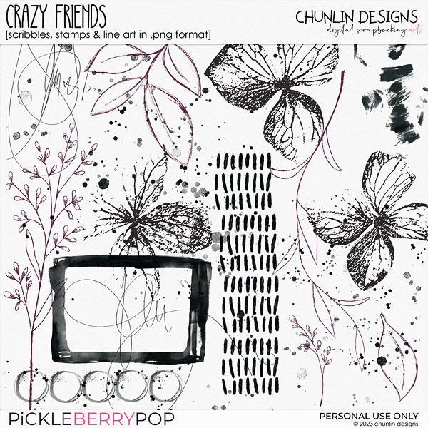 Crazy friends - scribbles, stamps & line art in .png format