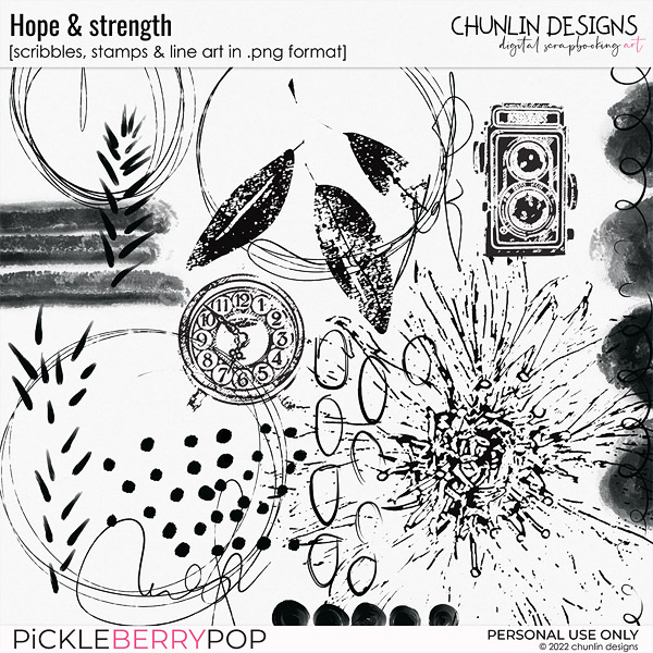 Hope & strength  - scribbles, stamps & line art in .png format