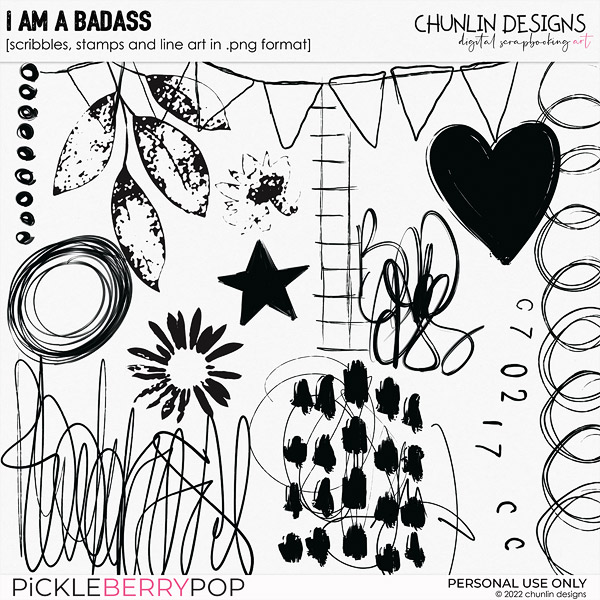 I'm a badass - scribbles, stamps & line art in .png format