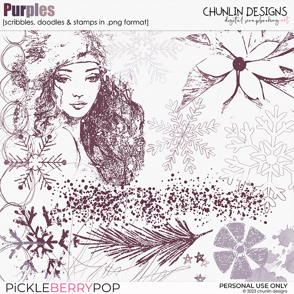 Purples- scribbles, doodles & stamps in .png format