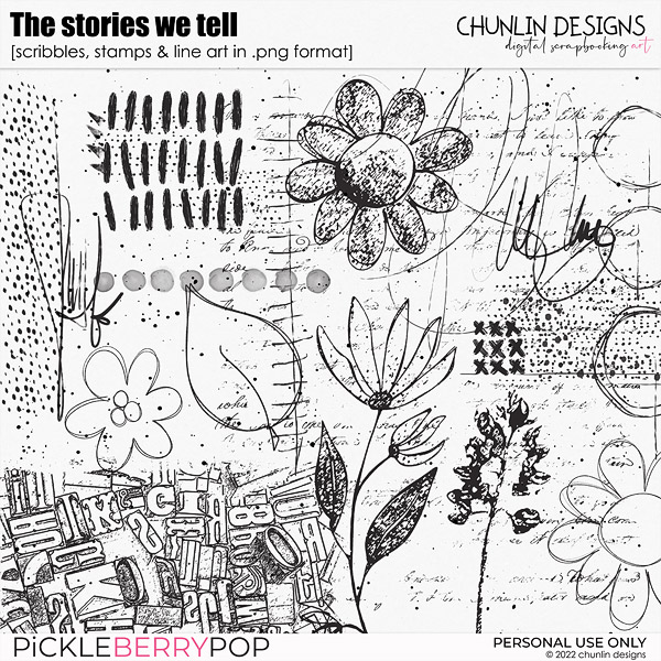 The stories we tell - scribbles, stamps & line art in .png format