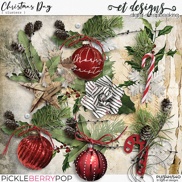 Christmas Day Digital Scrapbooking Clusters by et designs | Pickleberry Pop