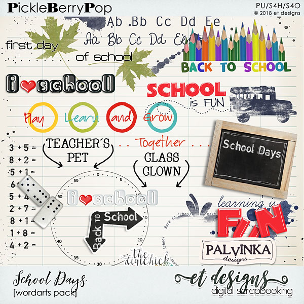 School Days Word Art by et designs and Palvinka Designs