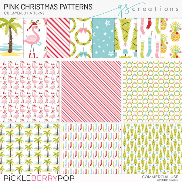 Pink Christmas Layered Patterns (CU)