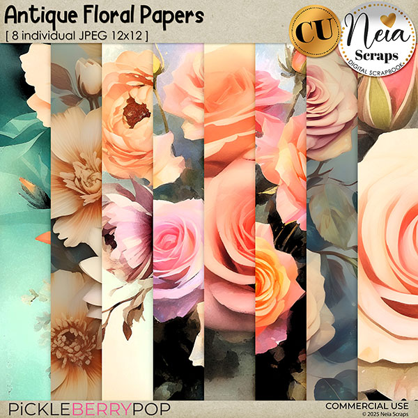 Antique Floral Papers - CU - by Neia Scraps
