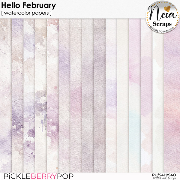 Hello February - Watercolor Papers - by Neia Scraps