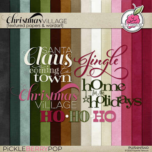 Christmas Village Solid Papers & WordArt