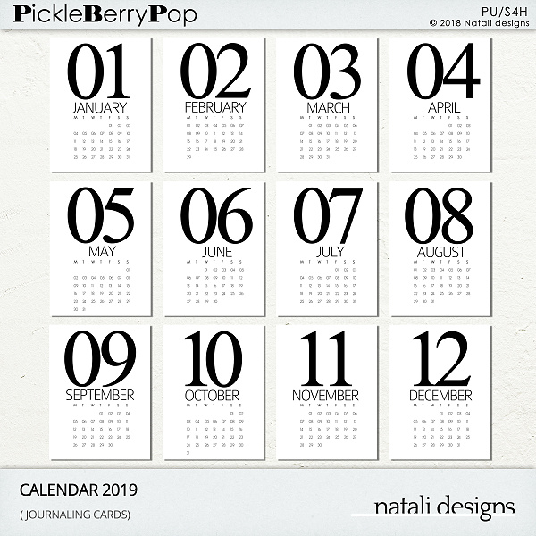 2019 Calendar Cards