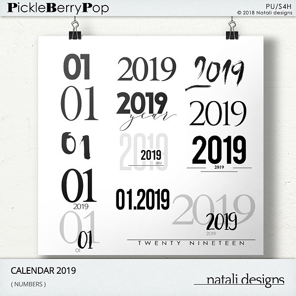 2019 Calendar Numbers