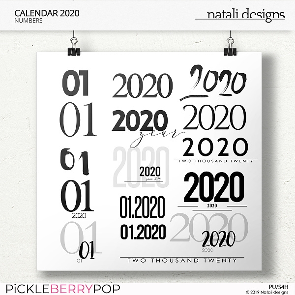 2020 Calendar Numbers