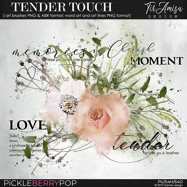 Tender Touch ~ watercolor brushes and word art 